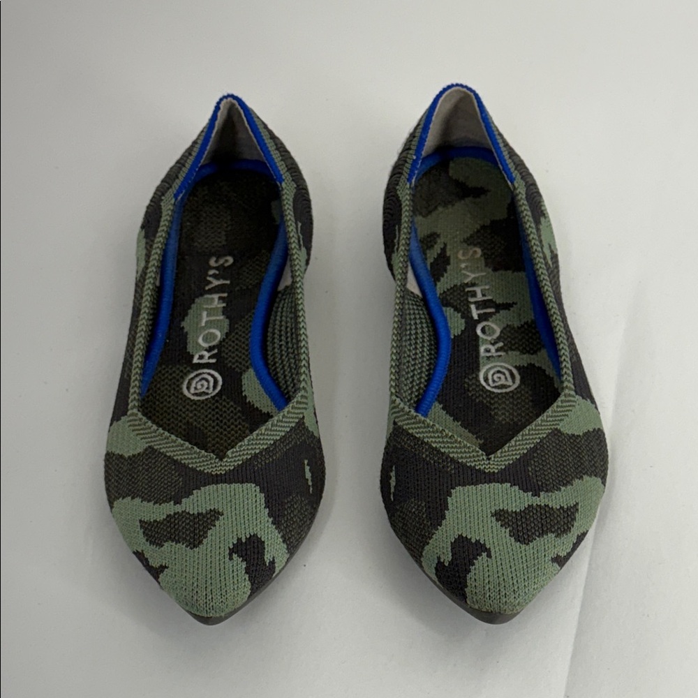 Rothy's The Point Olive Camo Knit Pointy Toe Ballet Flats Womens Size 8